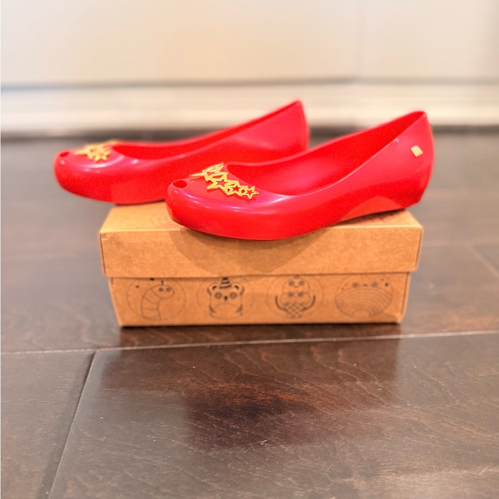 Mini Melissa Red Flats with Gold Star Accents